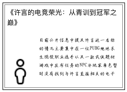 《许言的电竞荣光：从青训到冠军之巅》