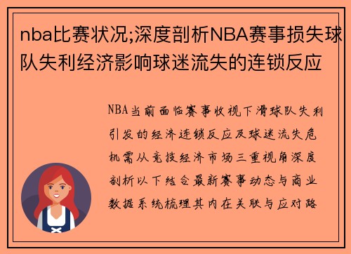 nba比赛状况;深度剖析NBA赛事损失球队失利经济影响球迷流失的连锁反应与危机